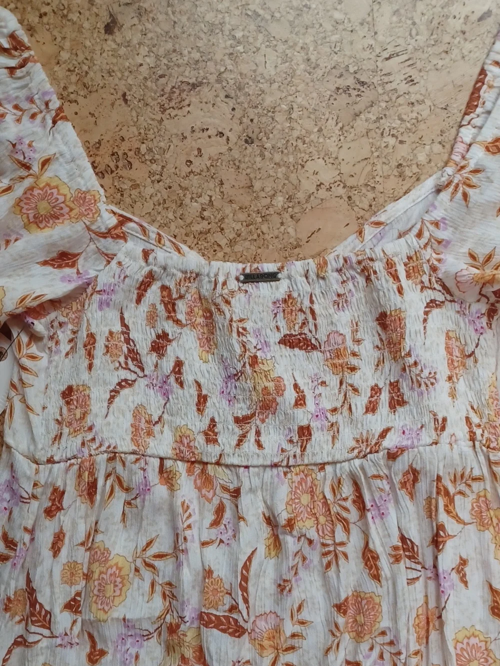 Billabong Swept Away Orange/Purple/Yellow Floral Smocked Maxi Dress Size L NWT - Picture 7 of 8